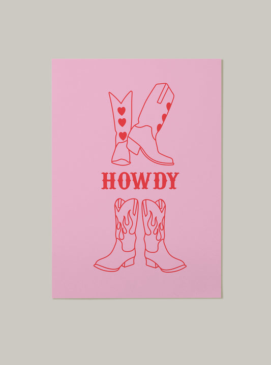Howdy Cowboy Cowgirl Boots Art Print